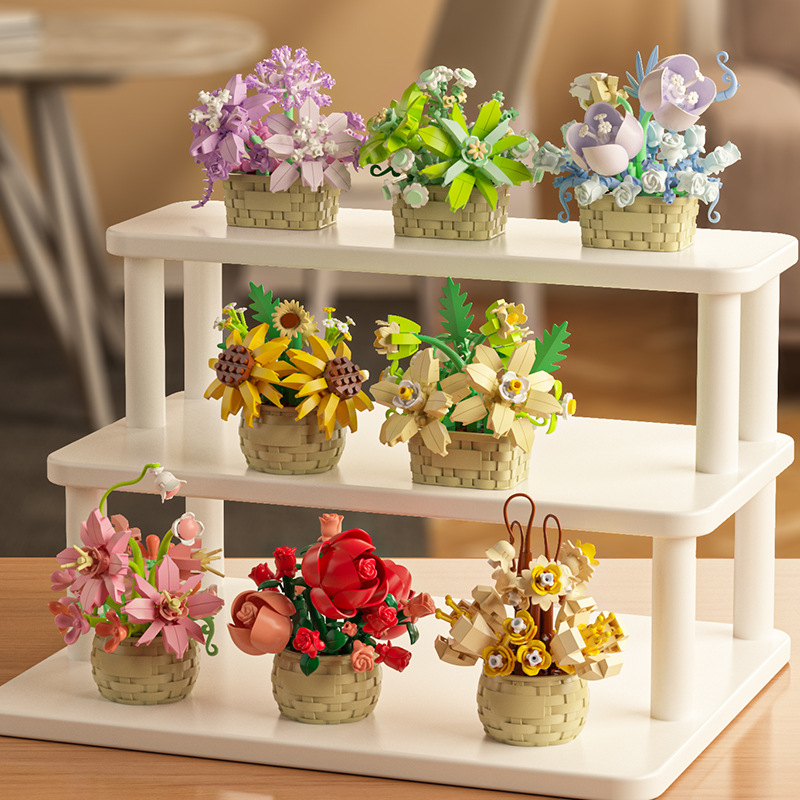 Bonsai Garden Lego Set - DIY MOC Potted Rose Sunflower Plants