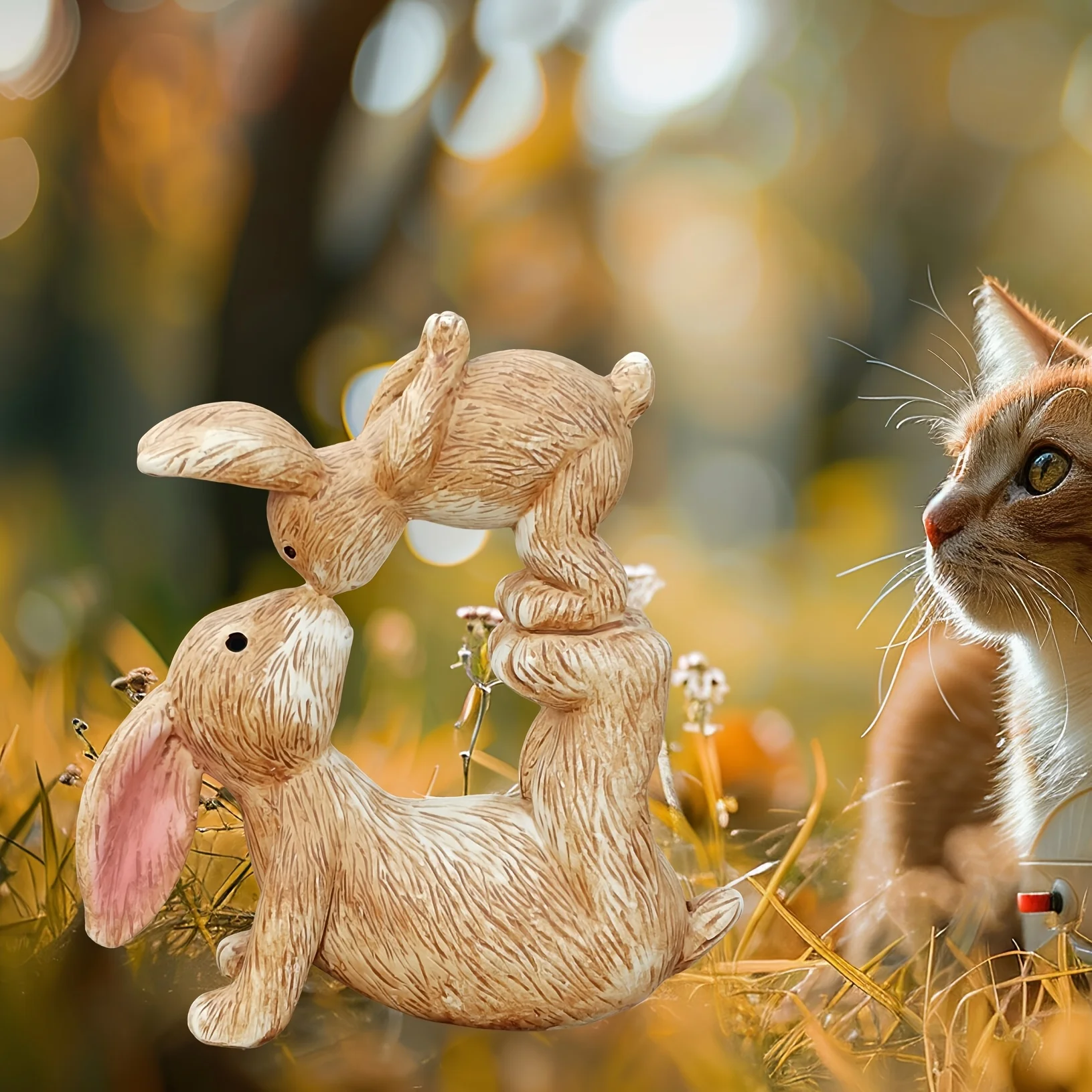 Bonsai Garden Ideas - Garden Resin Kissing Bunny Statue Outdoor