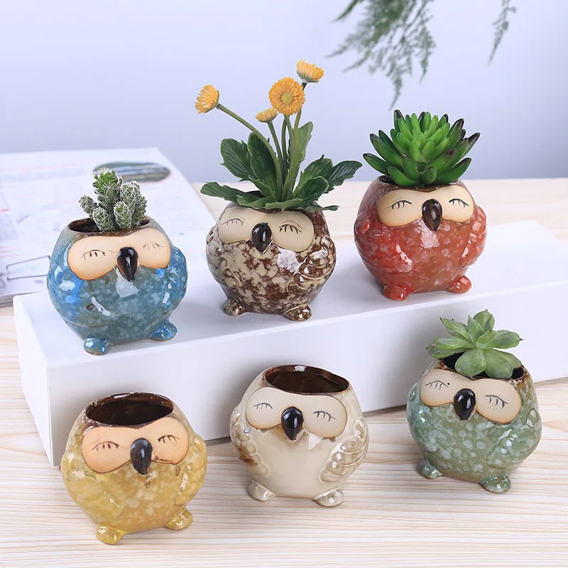 Bonsai Garden Wall - Mini Ceramic Owl Succulent Planter Cute