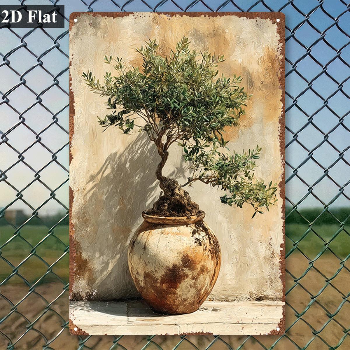 Vintage Metal Tin Sign Potted  - đánh giá và giá Bonsai Garden Wall